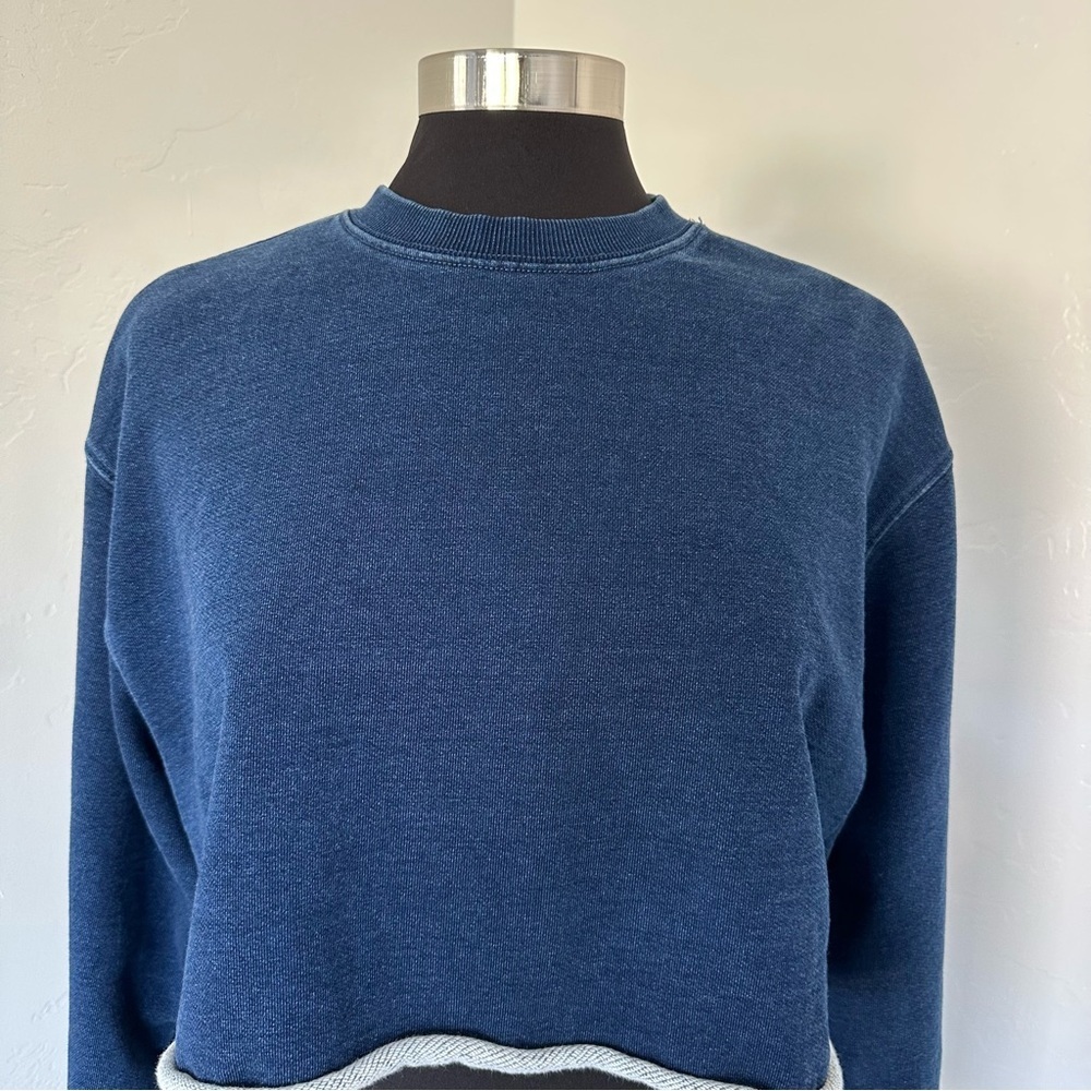 GOOD AMERICAN JEANIUS CROPPED Indigo Blue Terry Sweatshirt Size XS - Picture 4 of 13
